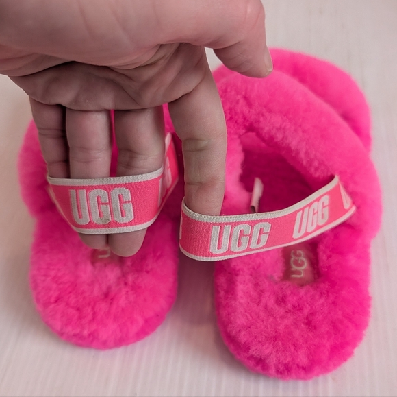 UGG Oh Yeah Slide Kids Fuzzy Pink Slingback Slippers Size 4 - Picture 5 of 8